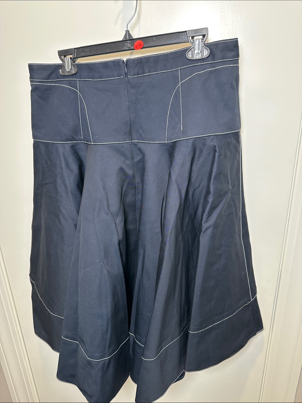 Dark Navy Flared Circle Skirt with Contrast Stitching (11)